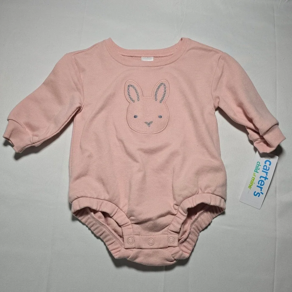 Carters Baby Girls 3-6m Pink Bunny Embroidered Bodysuit Sweatshirt NWT